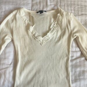 Forever 21 Cream Lace Trim Top